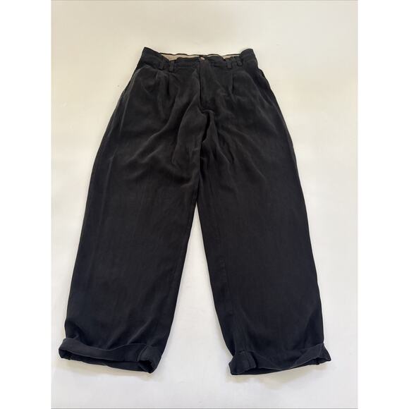 Tommy Bahama Silk‎ Pleated Pants Black Relaxed Slacks Mens Trousers Cuffed 35x29 - Picture 1 of 11